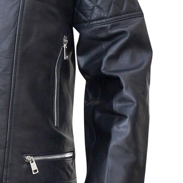 Men's Cross Zip Brando Leather Jacket - Image 7