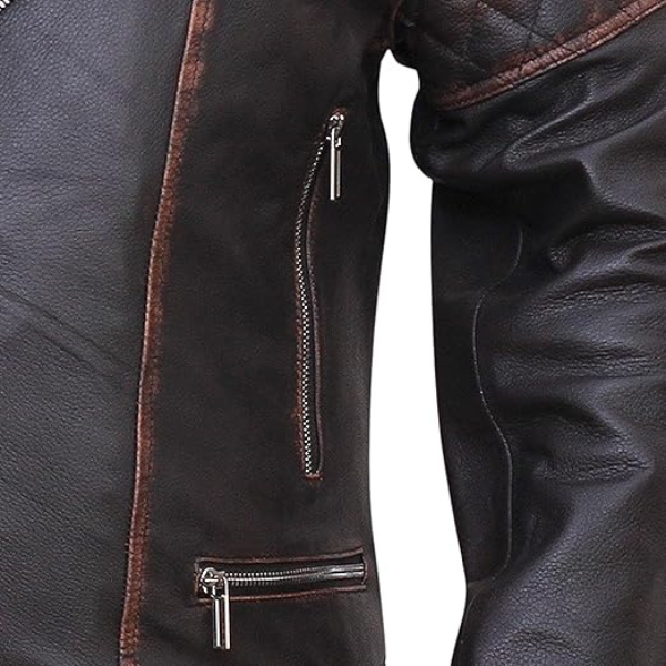 Men's Vintage Classic Biker Style Leather Jacket - Image 5