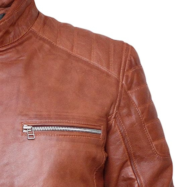 Men's Cafe Racer Leather Brown Jacket - Image 5