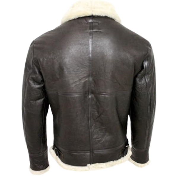 Men's Cream B3 Shearling Sheepskin Leather Flying Aviator Jacket - Image 5