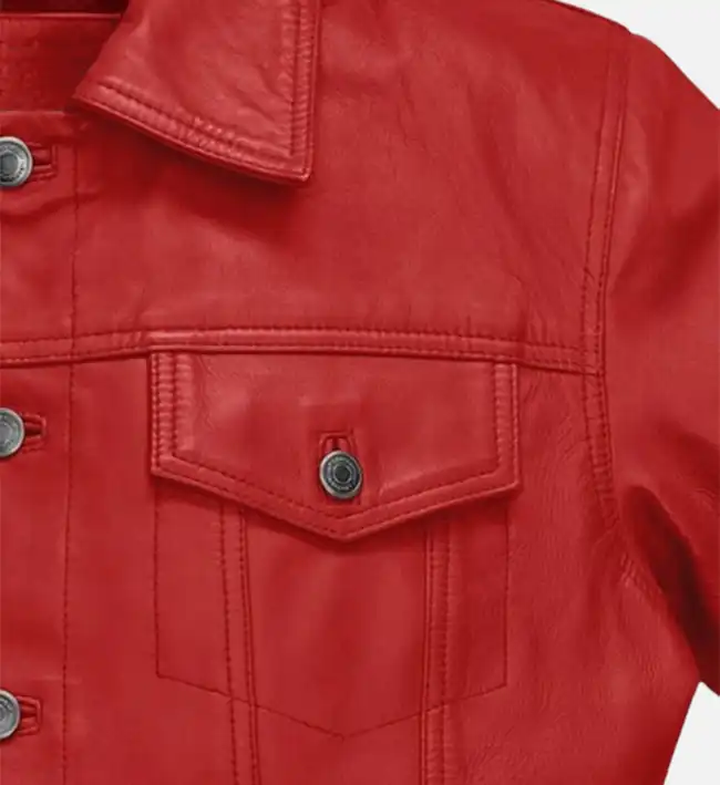 Men's Red Trucker Leather Jacket - Image 4