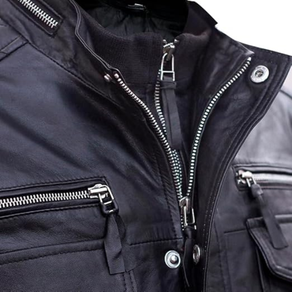 Men's Cafe Racer Leather Black Jacket DESIGN FBM - Image 4
