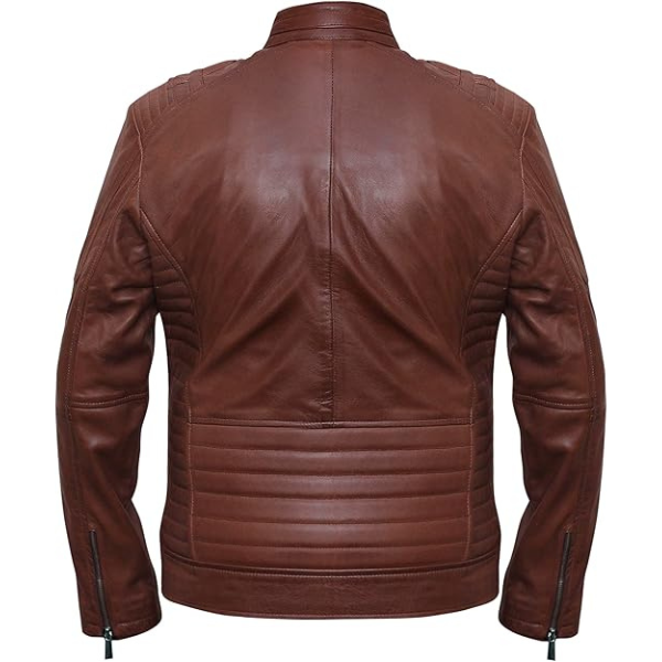 Men's Dark Brown Cafe Racer Leather Jacket - Image 3