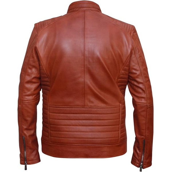 Men's Brown Cafe Racer Leather Jacket - Image 2