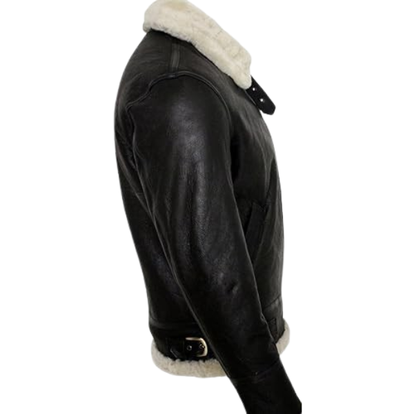 Men's Cream B3 Shearling Sheepskin Leather Flying Aviator Jacket - Image 4