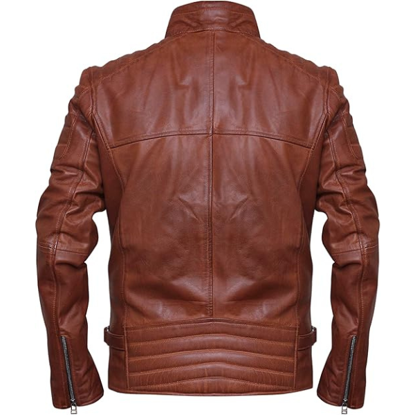 Men's Cafe Racer Leather Brown Jacket - Image 2