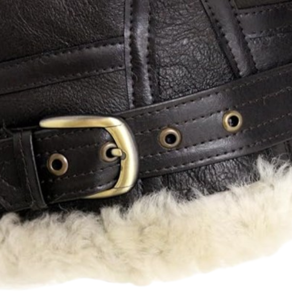 Men's Cream B3 Shearling Sheepskin Leather Flying Aviator Jacket - Image 6