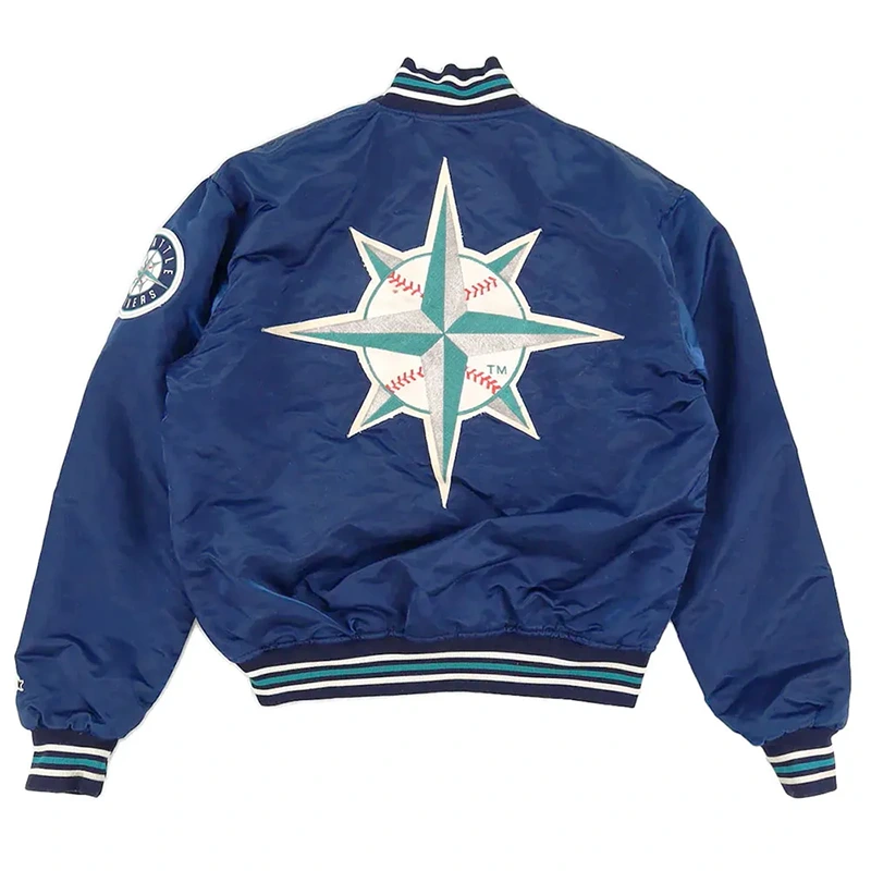 90's Seattle Mariners Navy Bomber Jacket - Image 2