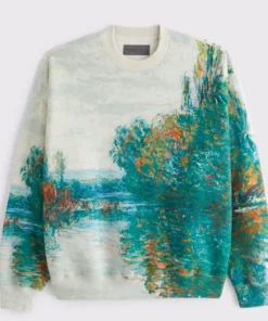 Abercrombie & Fitch Men's Monet Crew Sweatshirt in Cream Pattern