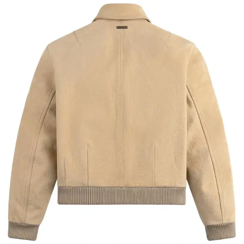 Aimé Leon Dore Croc-Embossed Nubuck Sand Bomber Jacket - Image 2