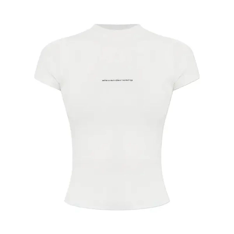 Alexander Wang Jacquard Logo Short-Sleeve White Crewneck Top