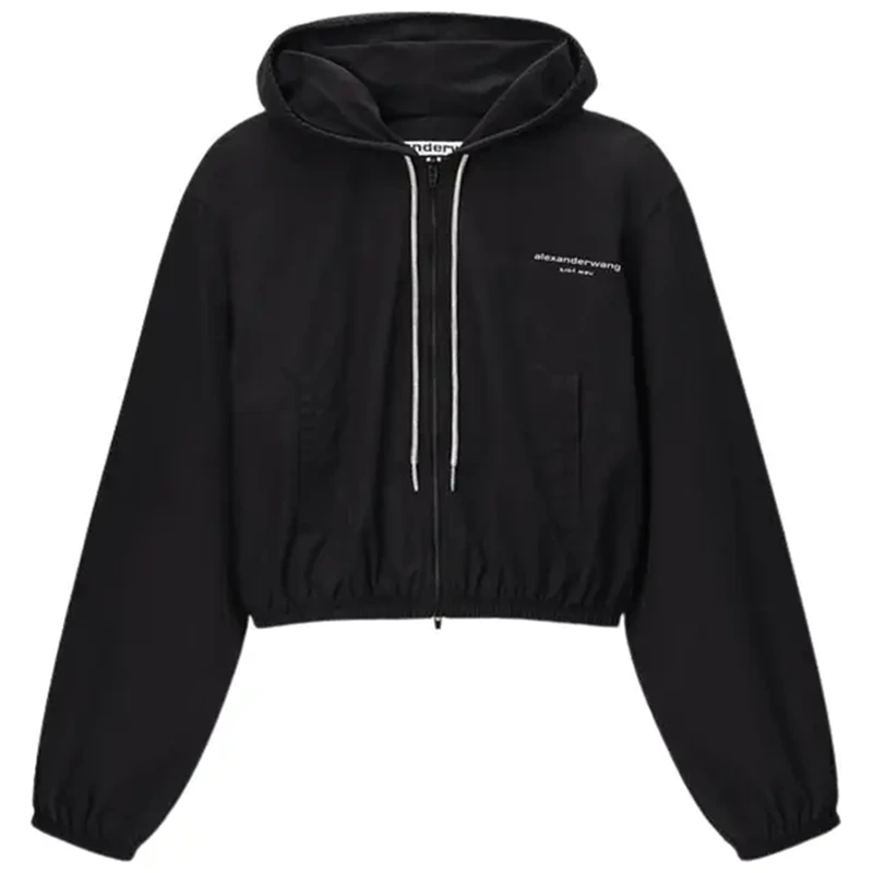 Alexander Wang Rhinestone Drawcord Shrunken Hoodie Jacket