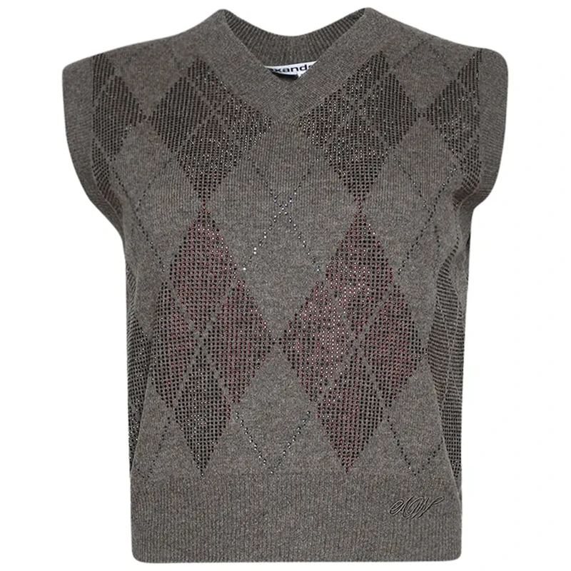 Alexander Wang V Neck Vest With Argyle Crystal Hotfix