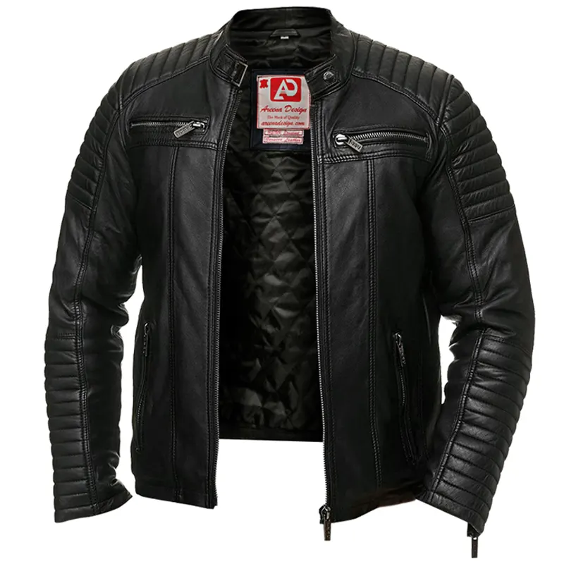 Men's Vintage Retro Faux Antique Spider Biker Leather Jacket - Image 2