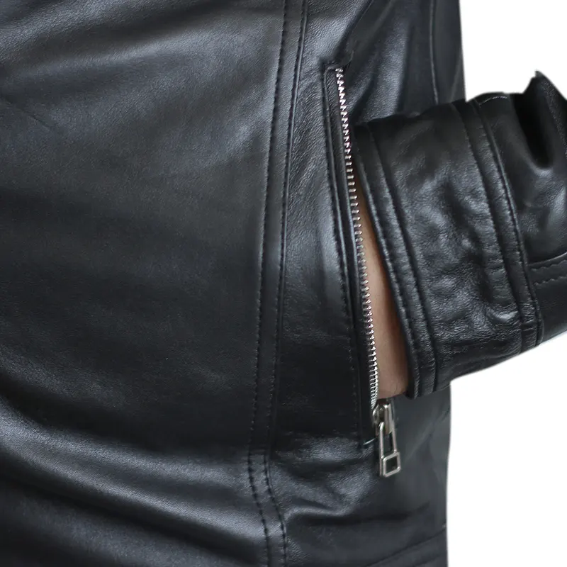Men's Vintage Retro Biker Leather Jacket - Image 3