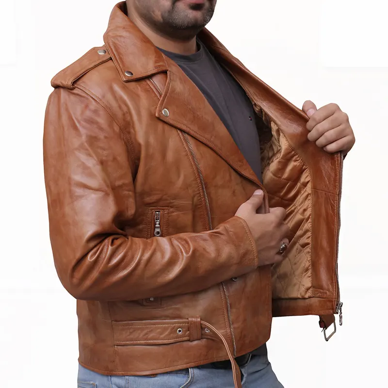 Infinity Men's Slim Fit Cross Zip Brando Leather Jacket - Image 2