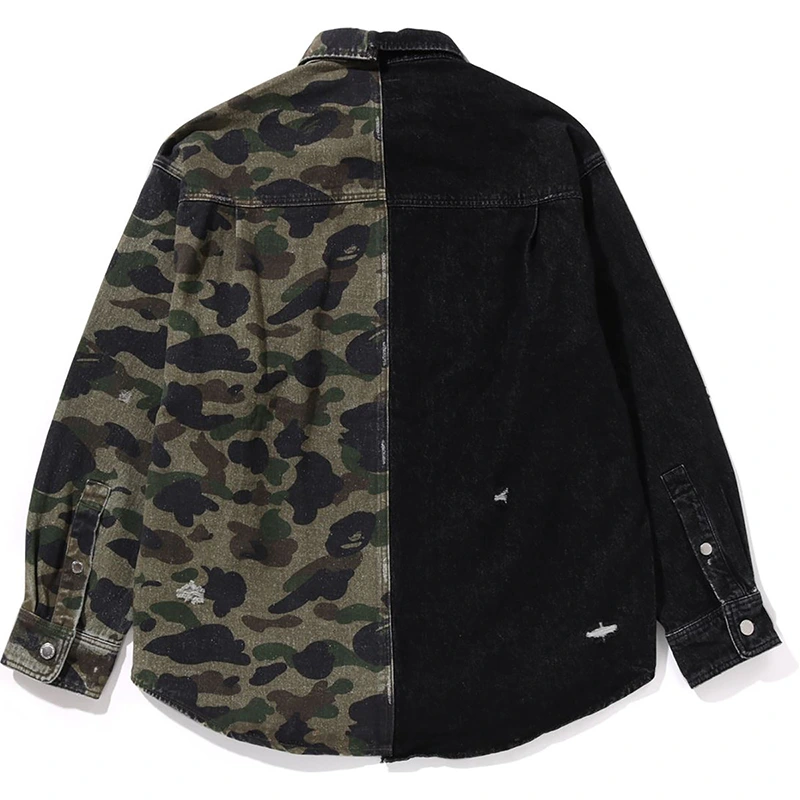 BAPE 1st Camo Blocking Destoryed Heavy Wash Logo Shirt - Image 2