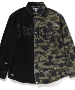 BAPE 1st Camo Blocking Destoryed Heavy Wash Logo Shirt