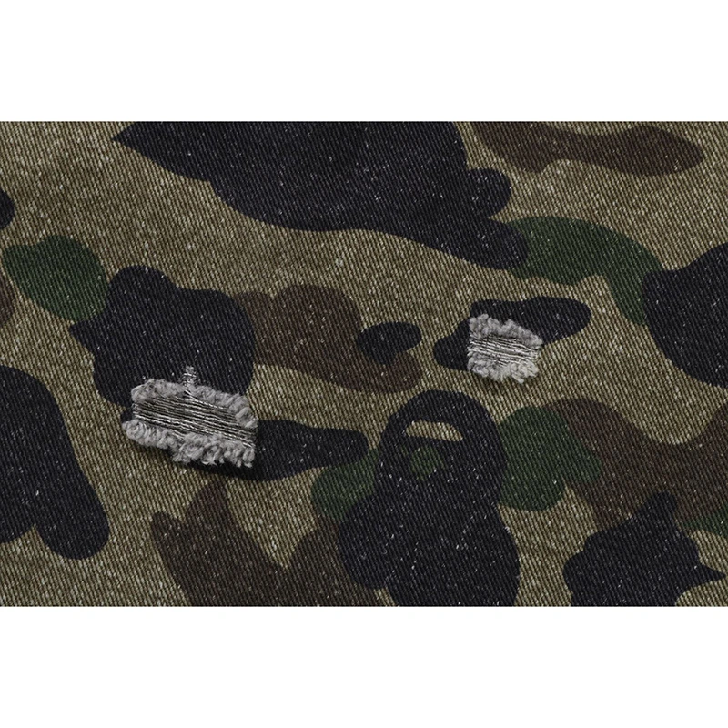 BAPE 1st Camo Blocking Destoryed Heavy Wash Logo Shirt - Image 4