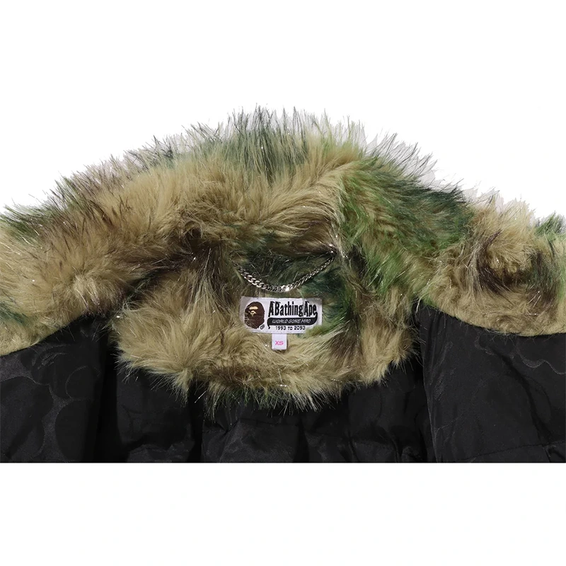 BAPE ABC Camo One Point Metallic Long Fur Jacquard Down Jacket - Image 4