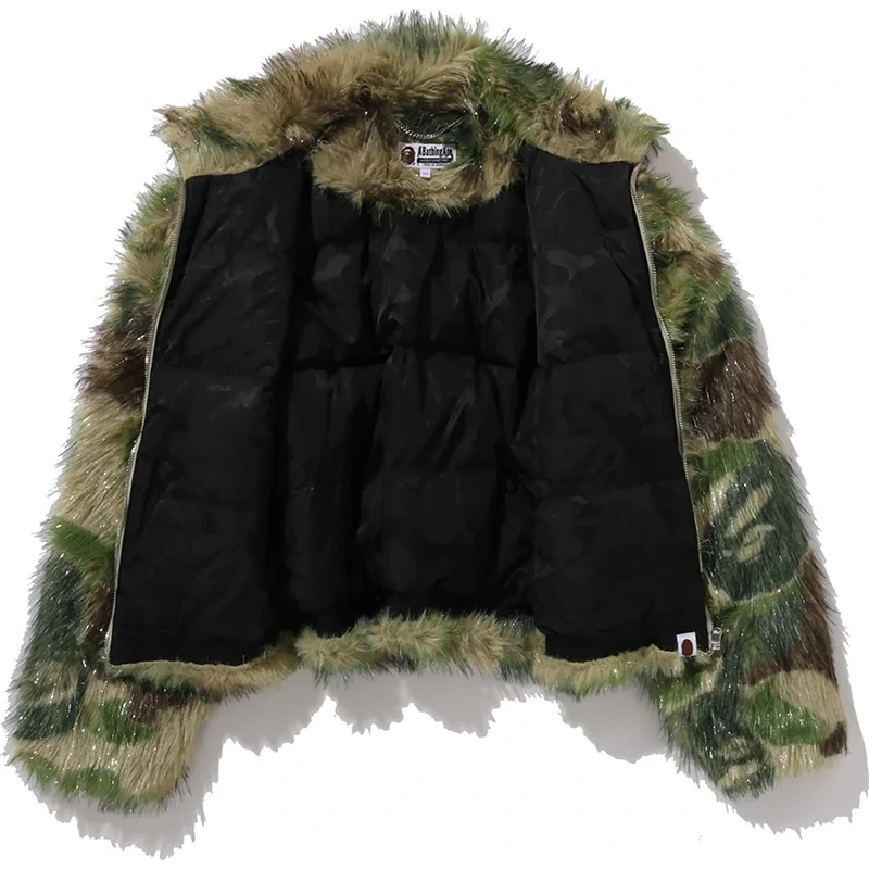 BAPE ABC Camo One Point Metallic Long Fur Jacquard Down Jacket - Image 3