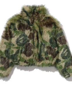 BAPE ABC Camo One Point Metallic Long Fur Jacquard Down Jacket