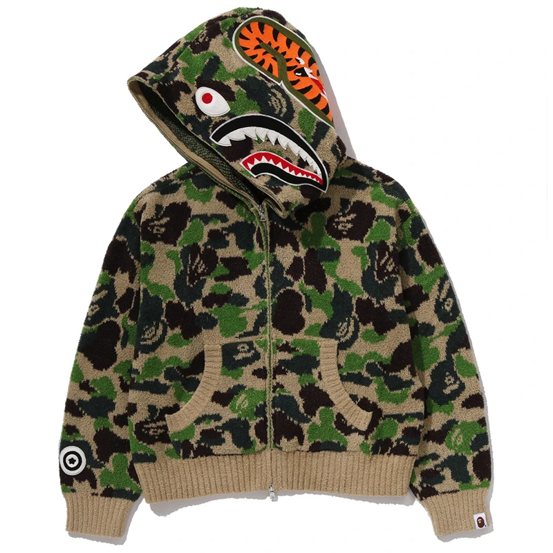 BAPE ABC Camo Towel Jacquard Shark Cropped Full Zip Hoodie