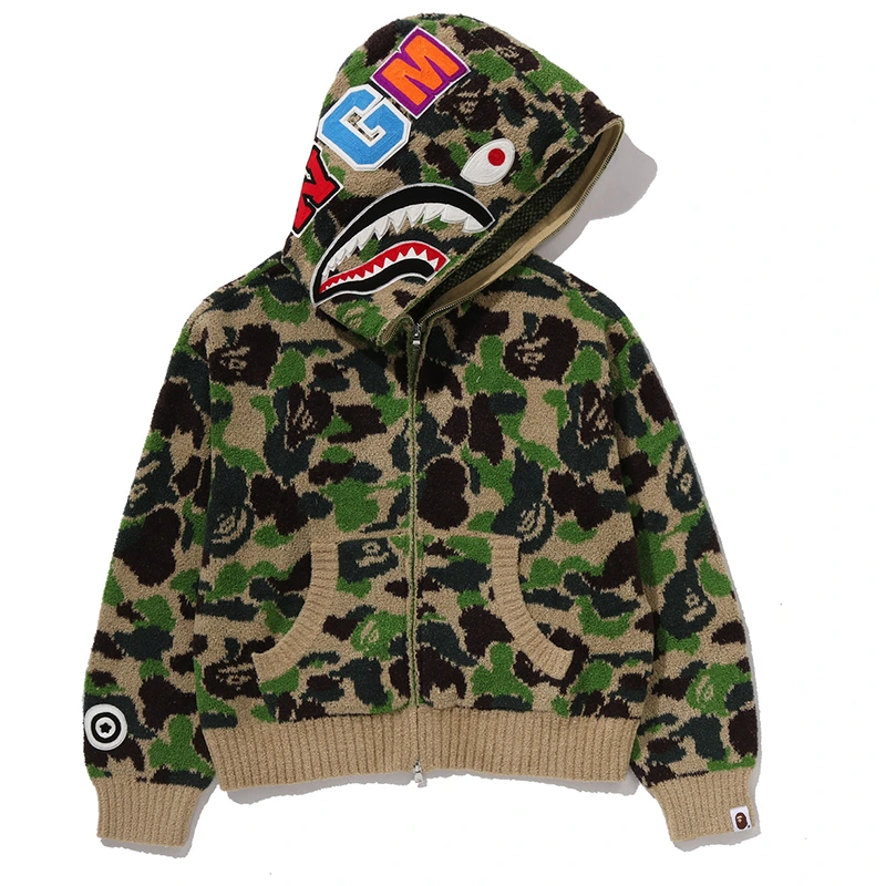 BAPE ABC Camo Towel Jacquard Shark Cropped Full Zip Hoodie - Image 2