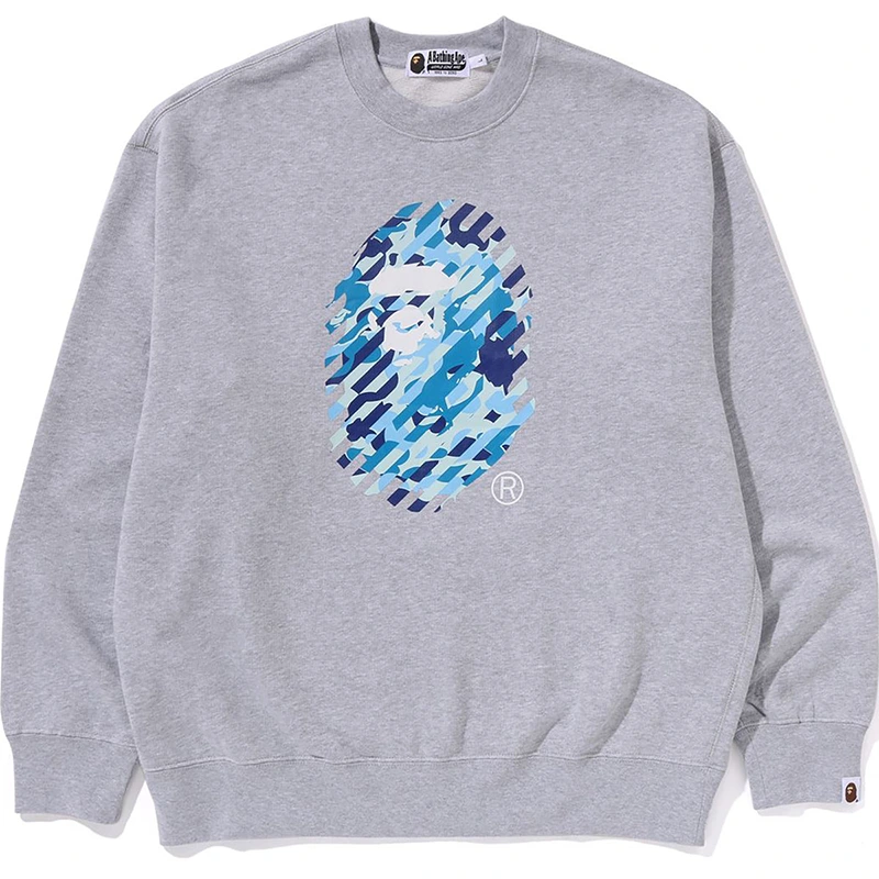 BAPE ABC Gray Camo Ape Head Relaxed Fit Crewneck Sweatshirt