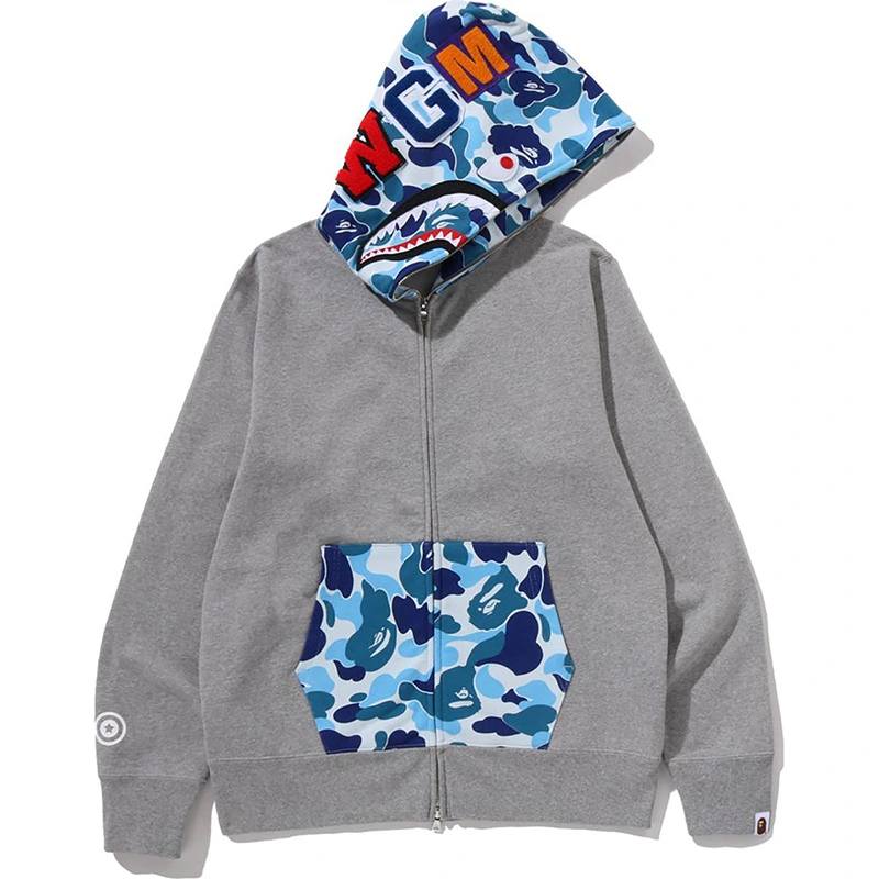 BAPE ABC Grey Camo Shark Full Zip Hoodie - Image 2