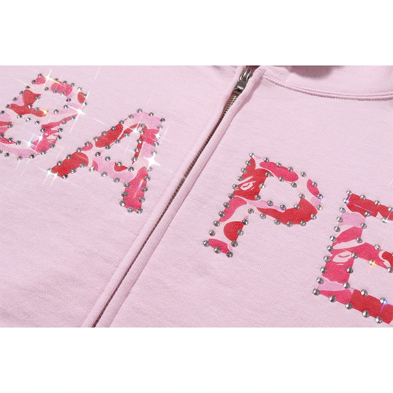 BAPE ABC Pink Camo Crystal Logo Wide Zip Hoodie - Image 3