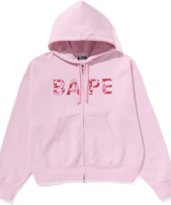 BAPE ABC Pink Camo Crystal Logo Wide Zip Hoodie