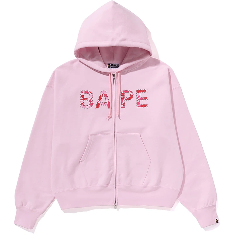 BAPE ABC Pink Camo Crystal Logo Wide Zip Hoodie