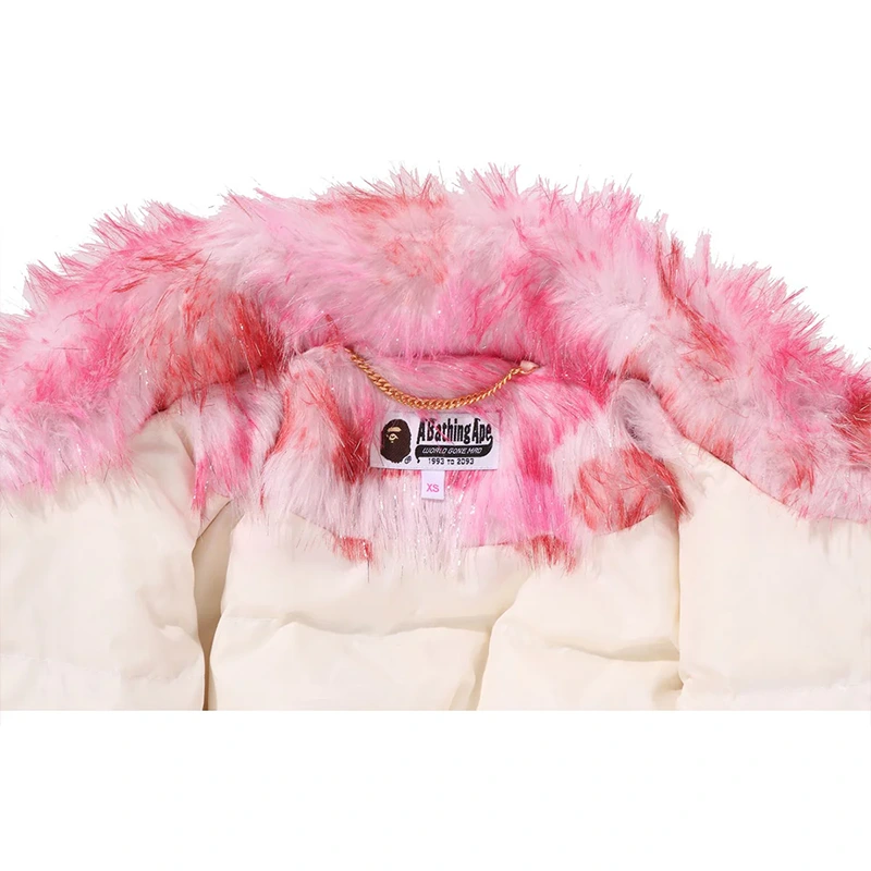 BAPE ABC Pink Camo One Point Metallic Long Fur Jacquard Down Jacket - Image 4