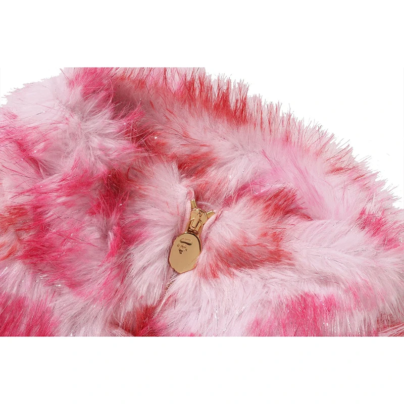 BAPE ABC Pink Camo One Point Metallic Long Fur Jacquard Down Jacket - Image 5
