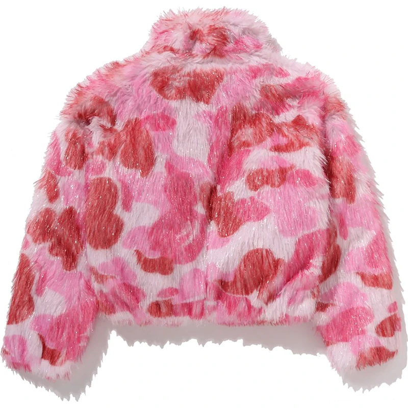 BAPE ABC Pink Camo One Point Metallic Long Fur Jacquard Down Jacket - Image 3