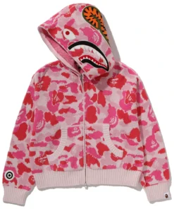 BAPE ABC Pink Camo Towel Jacquard Shark Cropped Full Zip Hoodie