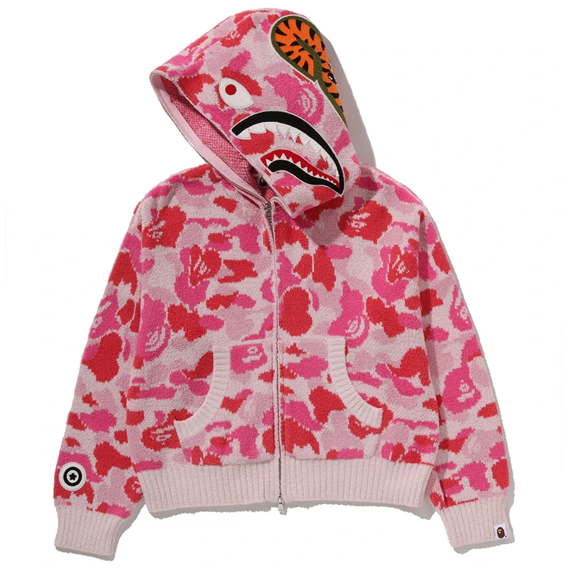 BAPE ABC Pink Camo Towel Jacquard Shark Cropped Full Zip Hoodie