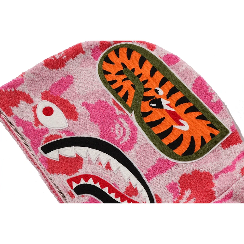 BAPE ABC Pink Camo Towel Jacquard Shark Cropped Full Zip Hoodie - Image 5