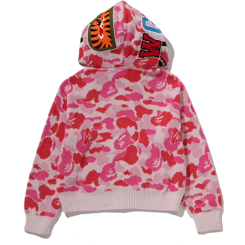 BAPE ABC Pink Camo Towel Jacquard Shark Cropped Full Zip Hoodie - Image 3