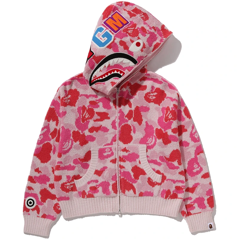 BAPE ABC Pink Camo Towel Jacquard Shark Cropped Full Zip Hoodie - Image 2