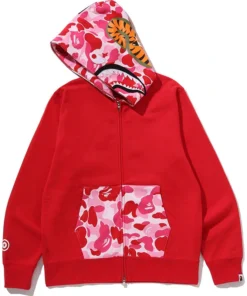 BAPE ABC Red Camo Shark Full Zip Hoodie