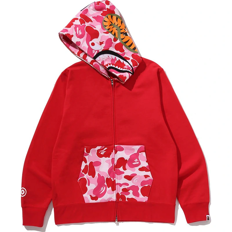 BAPE ABC Red Camo Shark Full Zip Hoodie