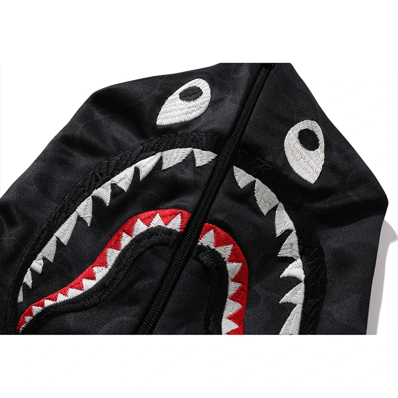 BAPE Black Mens Solid Camo Relaxed Fit Shark Full Zip Hoodie Jacket - Image 4