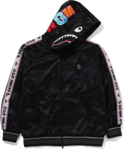 BAPE Black Mens Solid Camo Relaxed Fit Shark Full Zip Hoodie Jacket