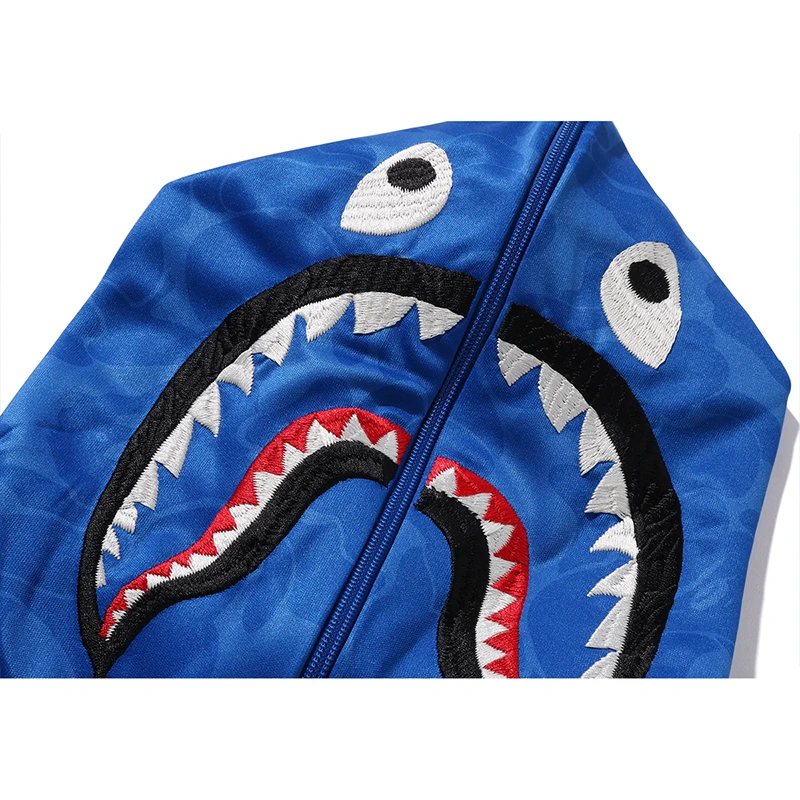 BAPE Blue Mens Solid Camo Relaxed Fit Shark Full Zip Hoodie Jacket - Image 4