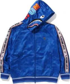 BAPE Blue Mens Solid Camo Relaxed Fit Shark Full Zip Hoodie Jacket