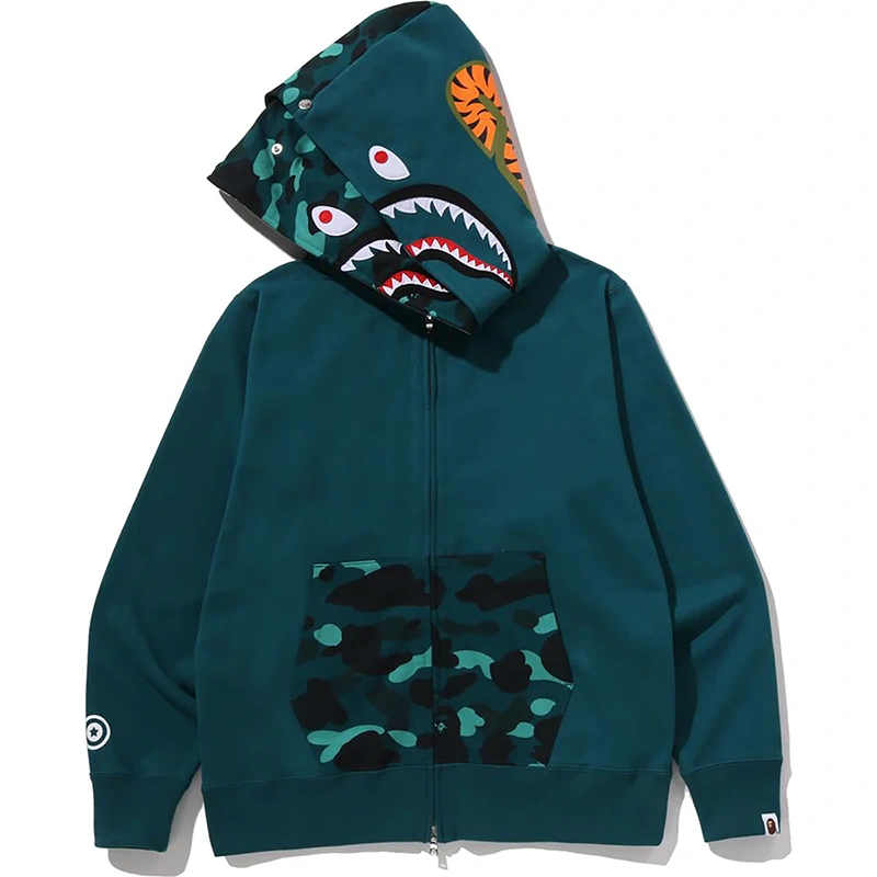 BAPE Color Green Camo Shark Full Zip Double Hoodie - Image 3
