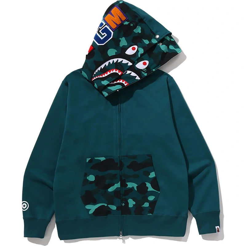BAPE Color Green Camo Shark Full Zip Double Hoodie - Image 2
