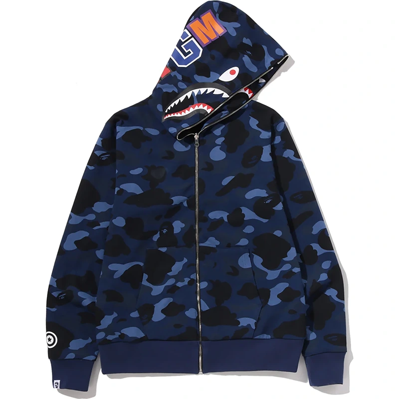 BAPE Color Navy Camo Reversible Shark Full Zip Hoodie - Image 2